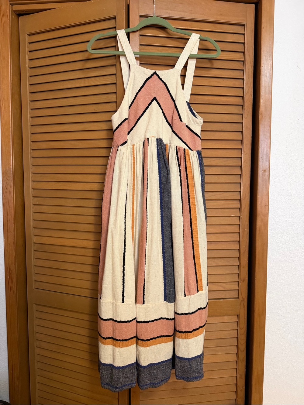 Free People Cream Sundress with Pink, Navy, Mustard and Tan Stripes